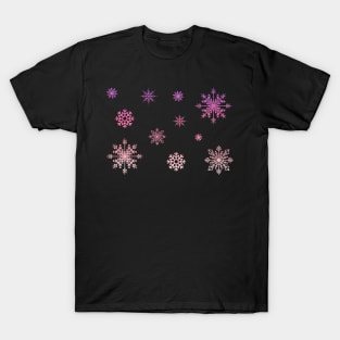 Pink Ombre Faux Glitter Snowflakes T-Shirt